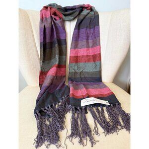 DAMAGED NWT Tsandza Handweaving BAMBOO scarf purple maroon woven stripes